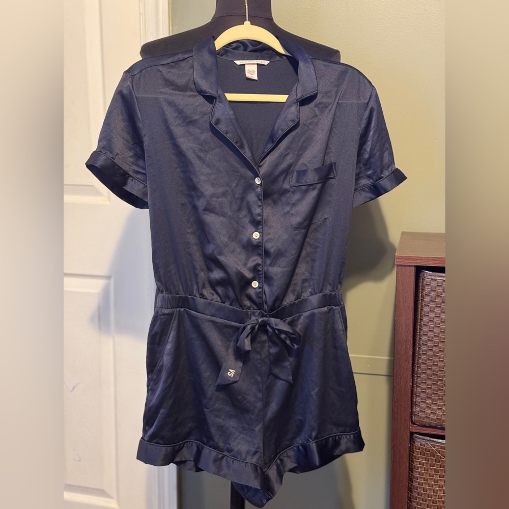 Victoria’s Secret Navy Satin Button-Up Romper